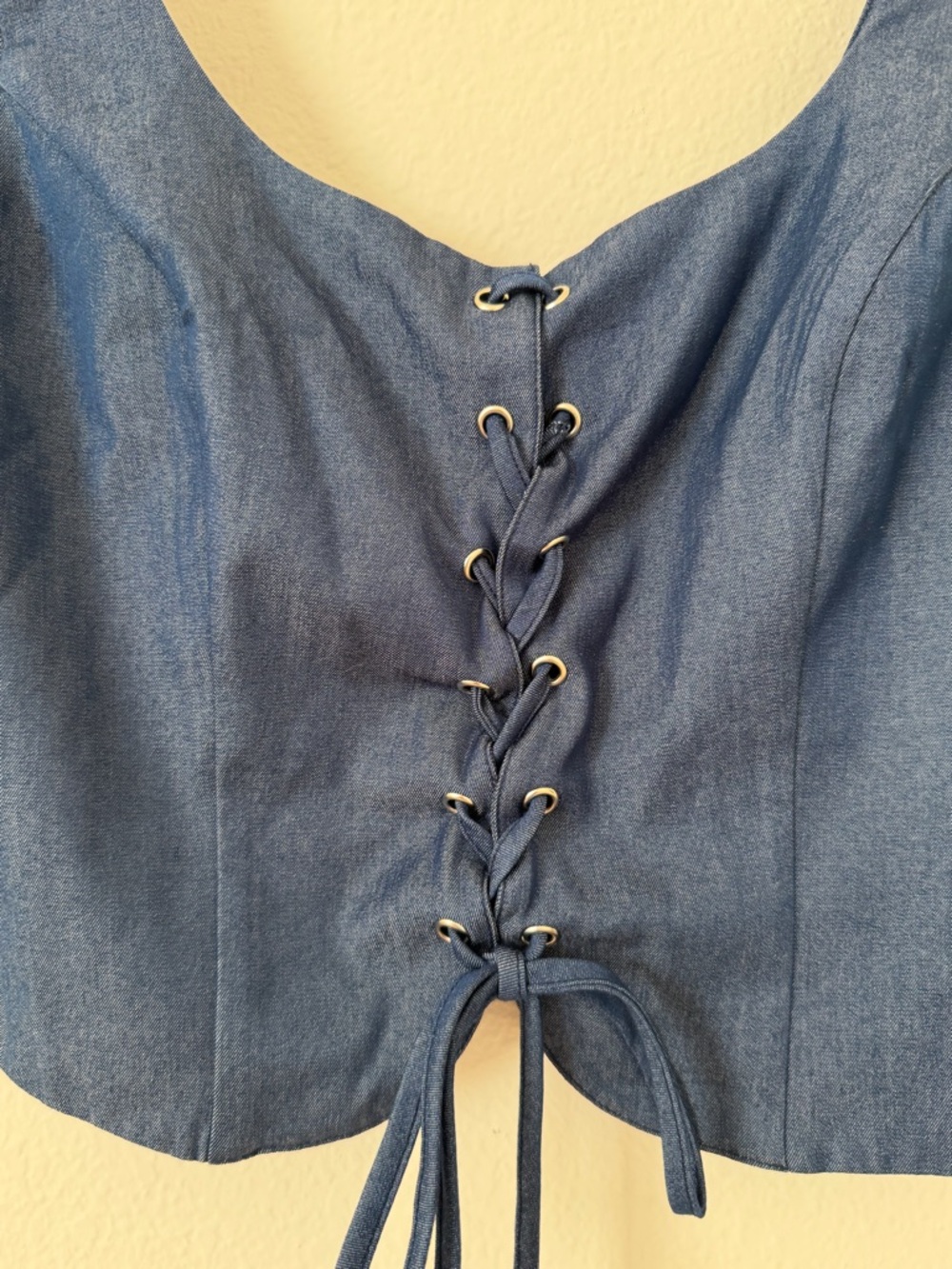 NIA Sicily Corset Lace Front Cropped Top Size Small S Chambray Denim Blue Rodeo - Picture 3 of 10
